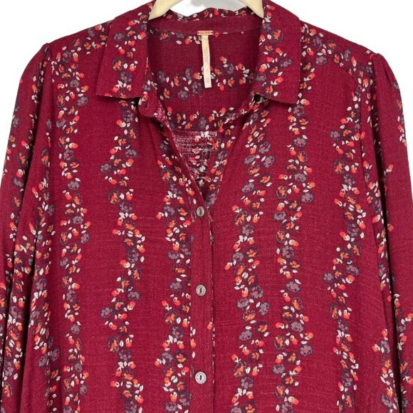 Free People burgundy floral long sleeve button down shirtdress with pockets, XS - Picture 10 of 14